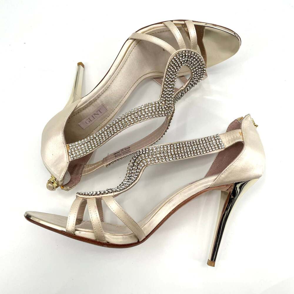 Glint Gldevyn Gold Rhinestone Formal Ivory Shoes Heels // 7.5